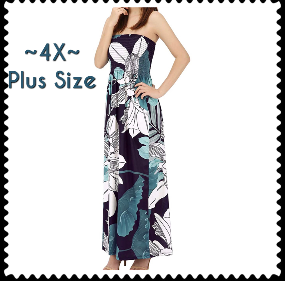 New 4X Plus Size Floral Smocked Maxi Strapless Tube Top Dress NWT